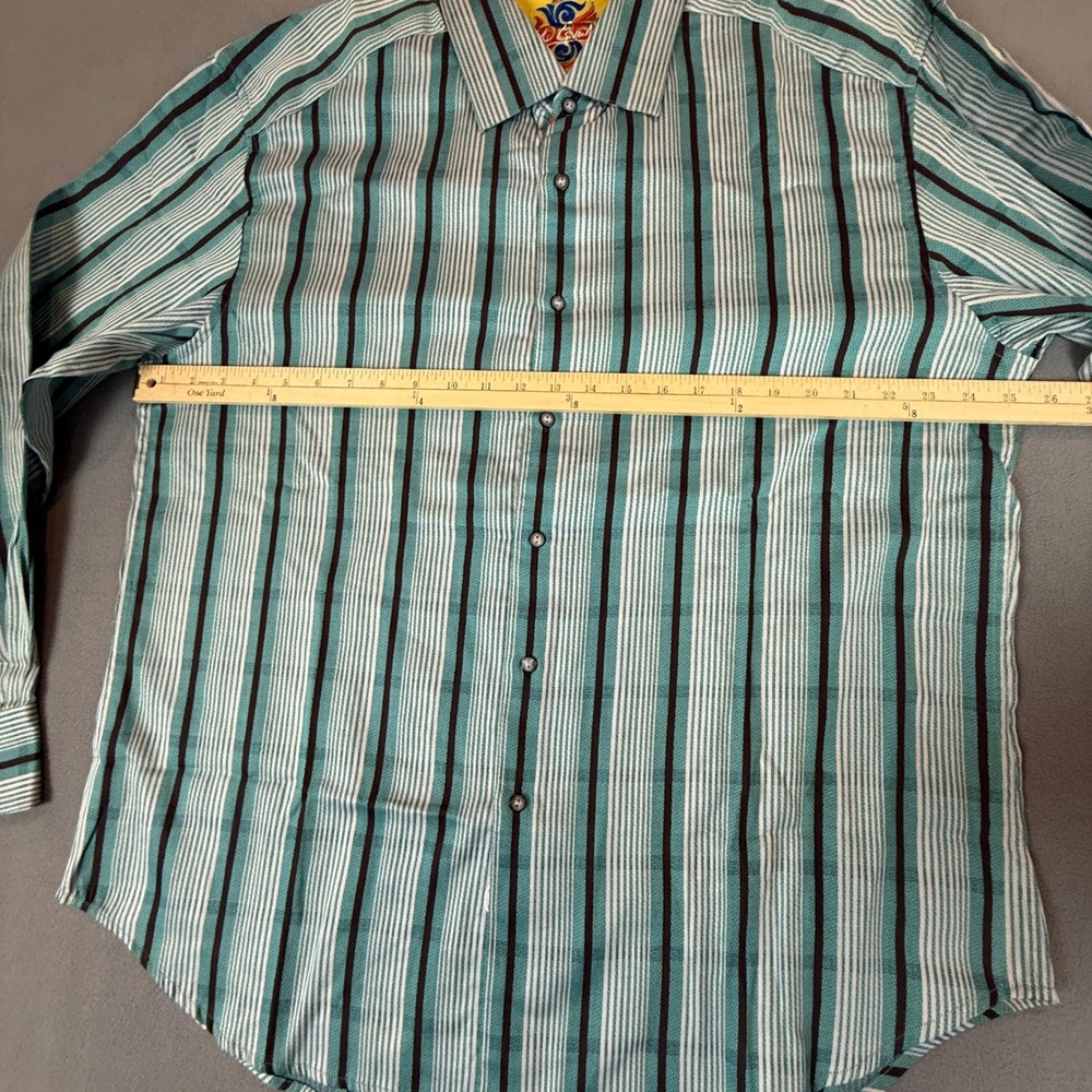 Robert Graham Shirt Mens 2XL Teal Stripe Silk Trim NWOT Knowledge Wisdom Truth - Picture 7 of 16